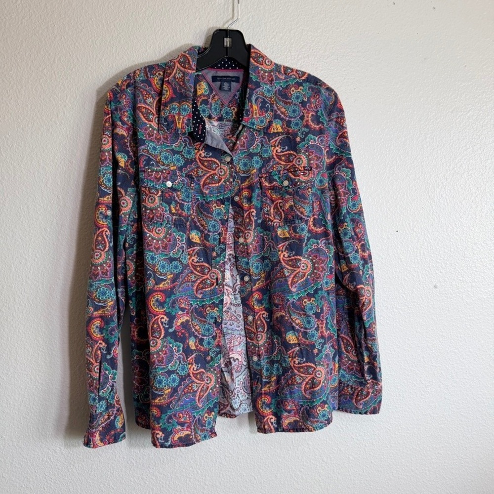 Tommy Hilfiger Mens XL Paisley Button Down Shirt Multi Color Long Sleeve